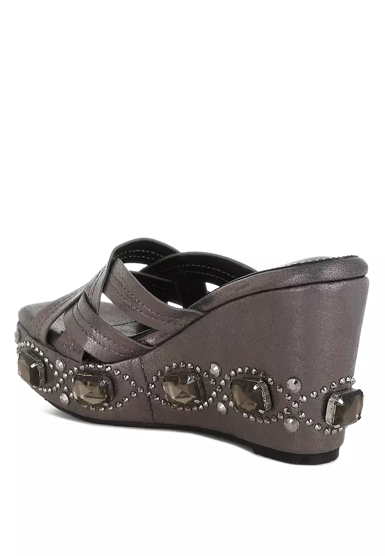 Sandal Potongan Berlian Imitasi & Berlian Imitasi Tebal dari Pewter