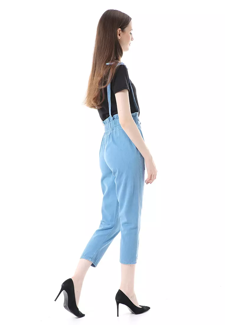 Vini Jeans Jumpsuit Kodok Wanita Sleeveless - Esblue
