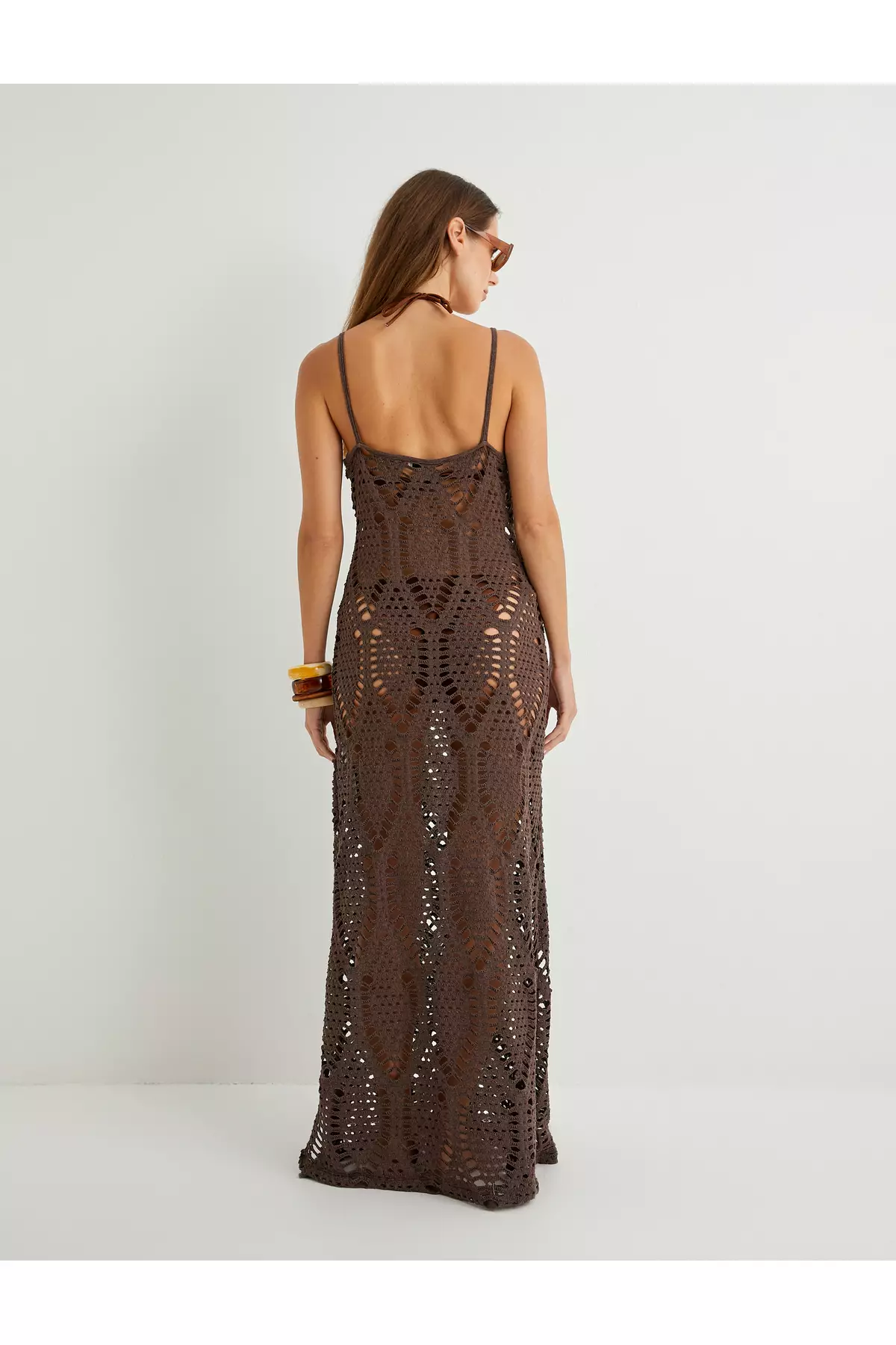 X Şahika Ercümen - Long Crochet Dress With Straps And Slit Detail And Openwork