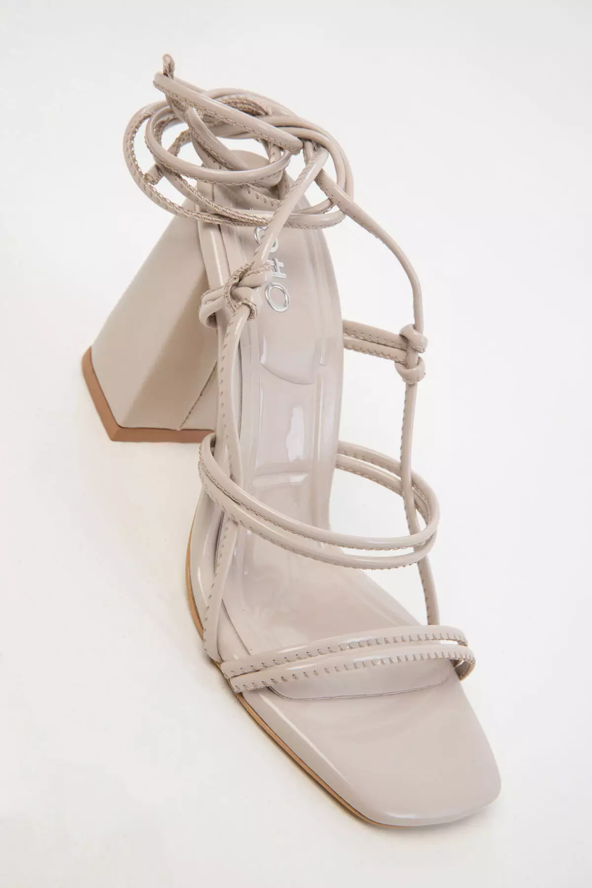 Beige Patent Leather Women's Classic Heeled Shoes 20363