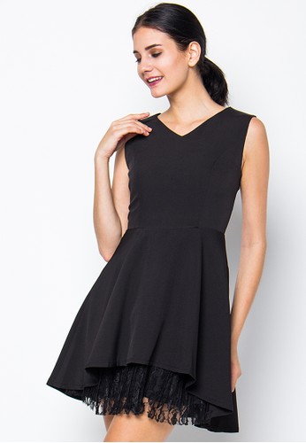 Lace A-Line Mini Dress - Black