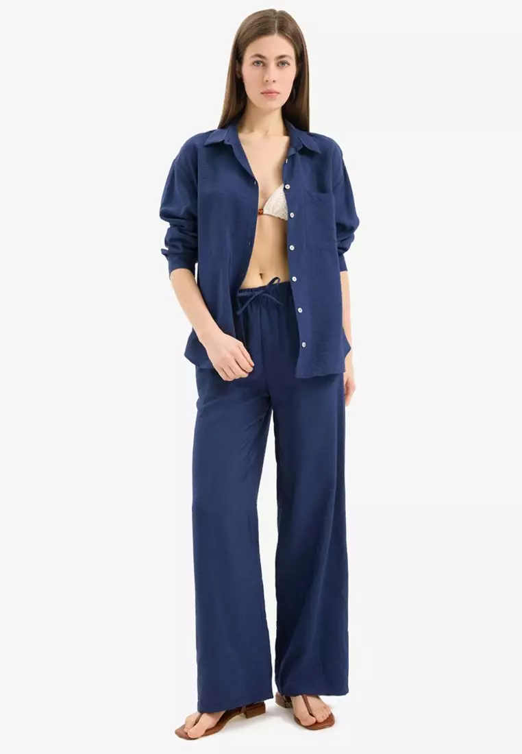 Regular Fit Stretchy Waisted Beach Pants-Fall in Love E1172Ax25Sm