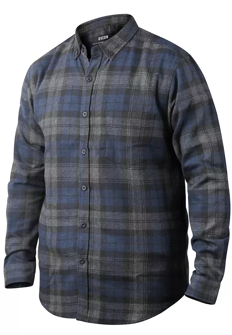 Kemeja Flannel Cotton tangan panjang blue grey 2024