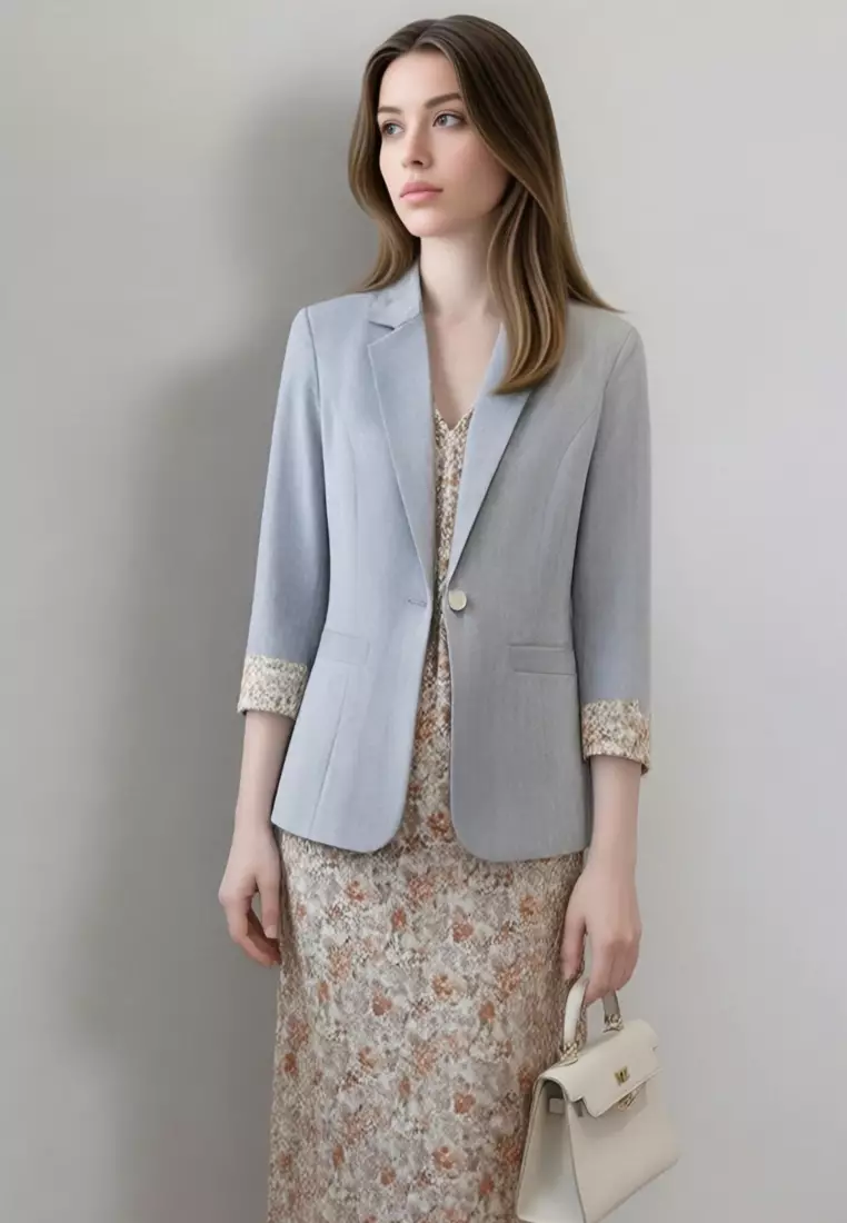 碎花七分袖薄身小西裝