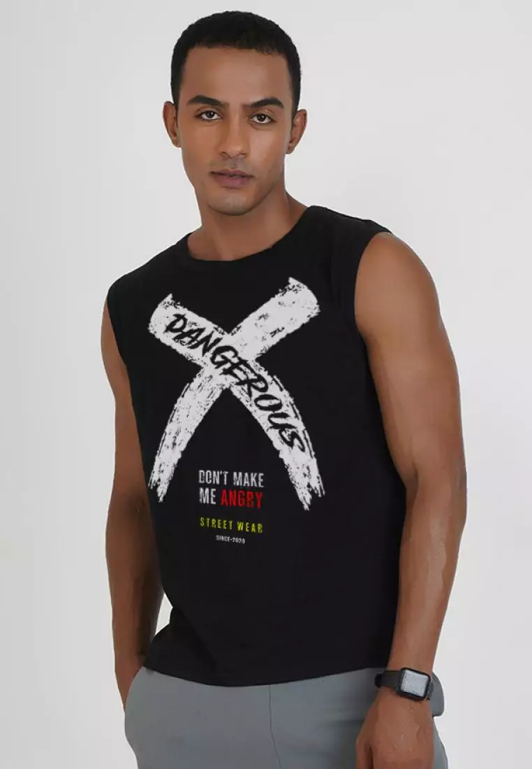 Dangerous Graphic 黑色棉质无袖健身/训练背心