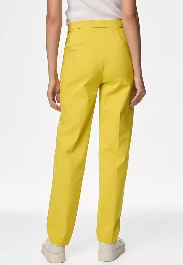 Cotton Blend Slim Fit Ankle Grazer Trousers