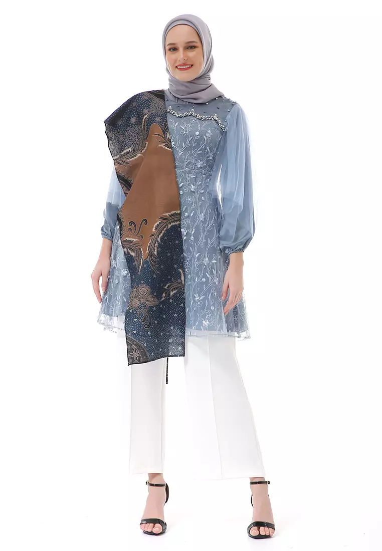 Dhea Amanda Tunik Couple Dusty Batik Lengan Panjang Premium High Quality - Dusty Blue