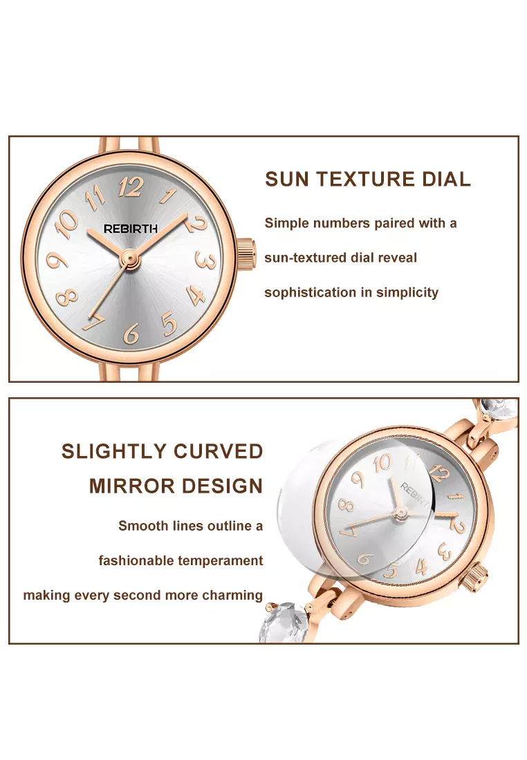 Jam Tangan Wanita Anti Air Berlian Jam Gelang Korea Elegan Jam Tangan Cewek rosewhite