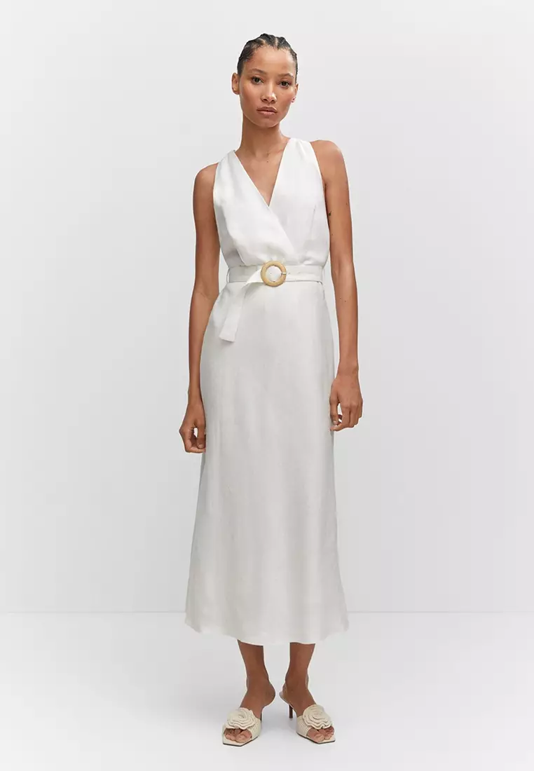 White sleeveless linen dress sale