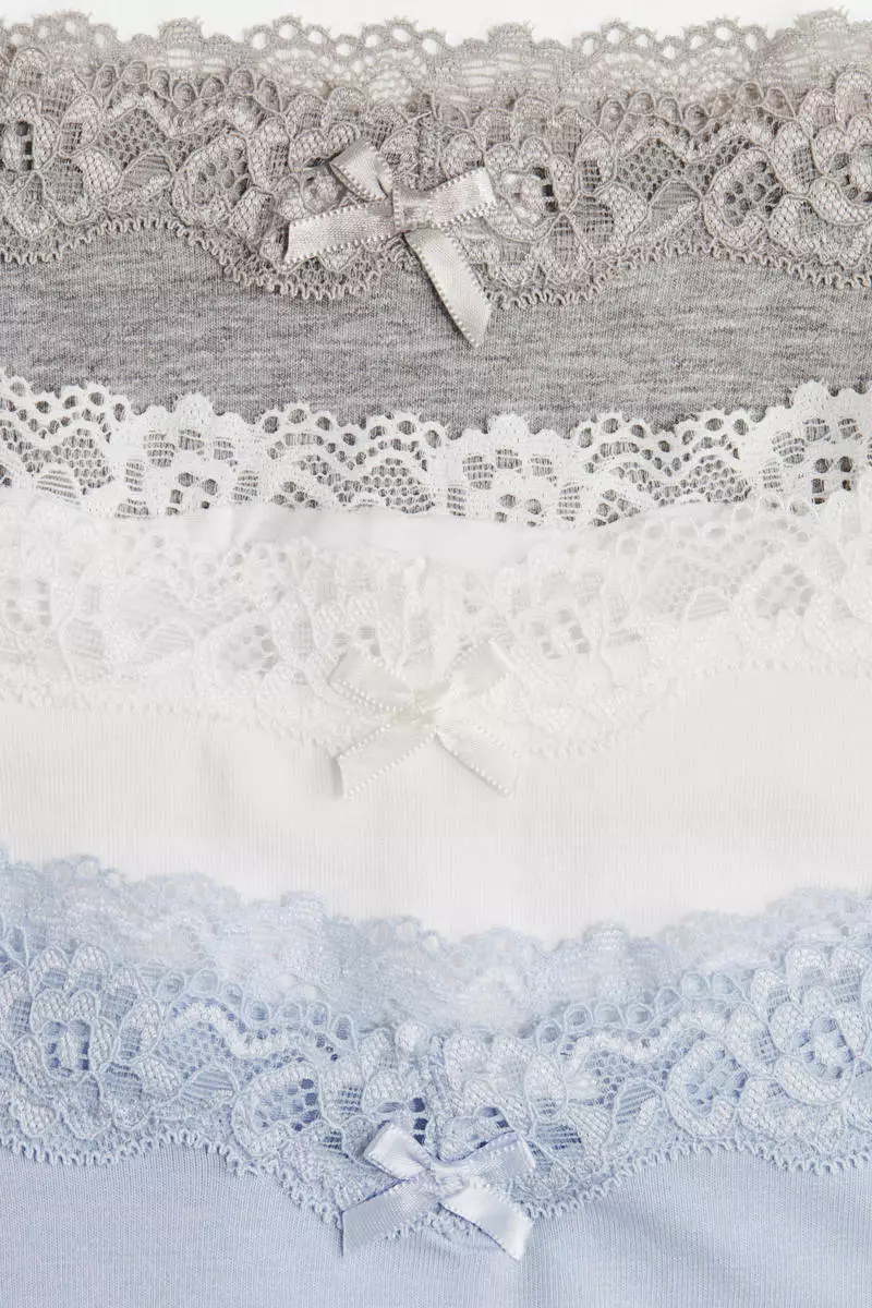 5-pack cotton and lace Brazilian briefs