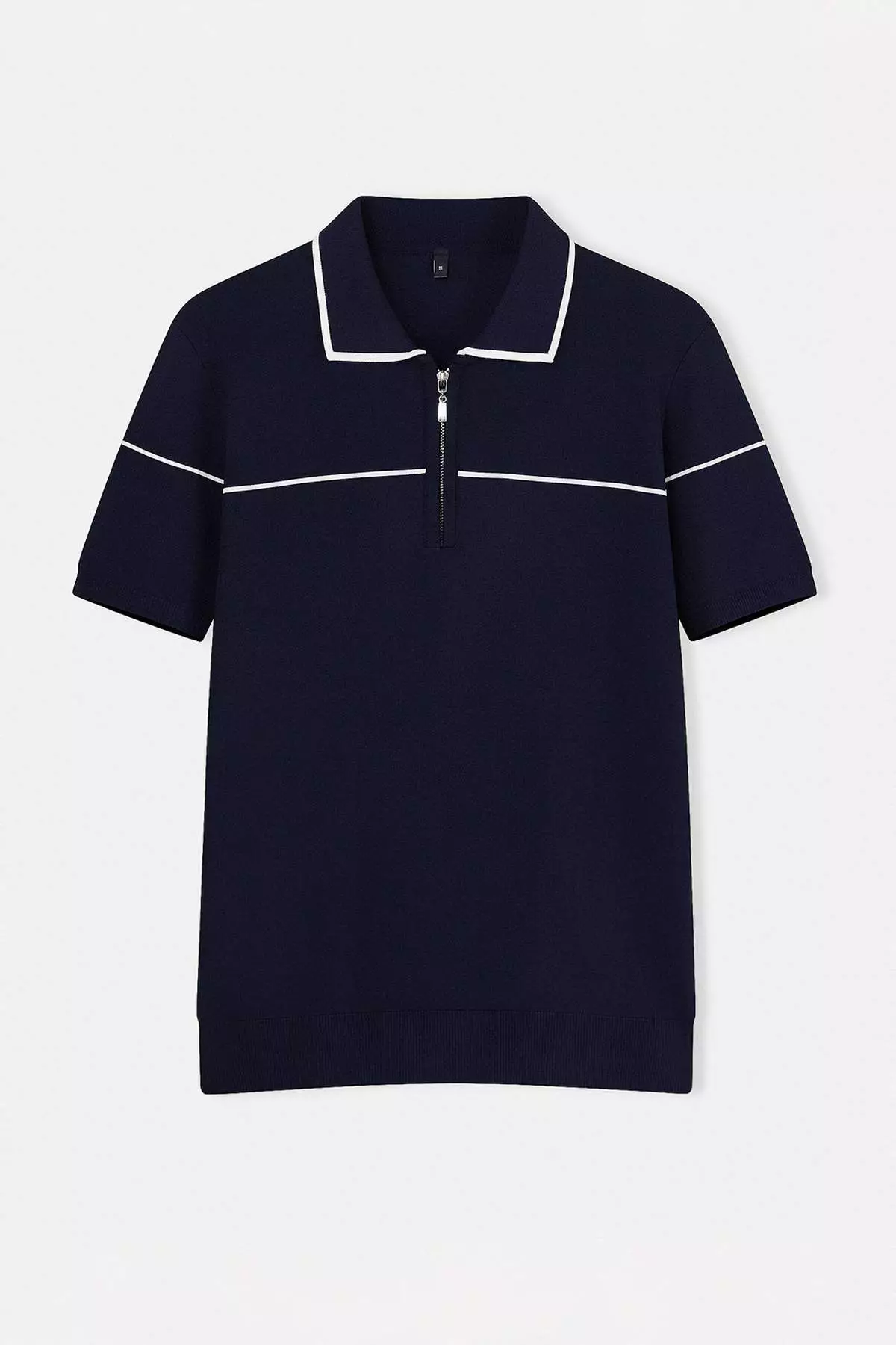 Navy Blue Regular/Normal Cut Piping Detailed Zippered Knitwear T-Shirt Tmnss26Ts00020