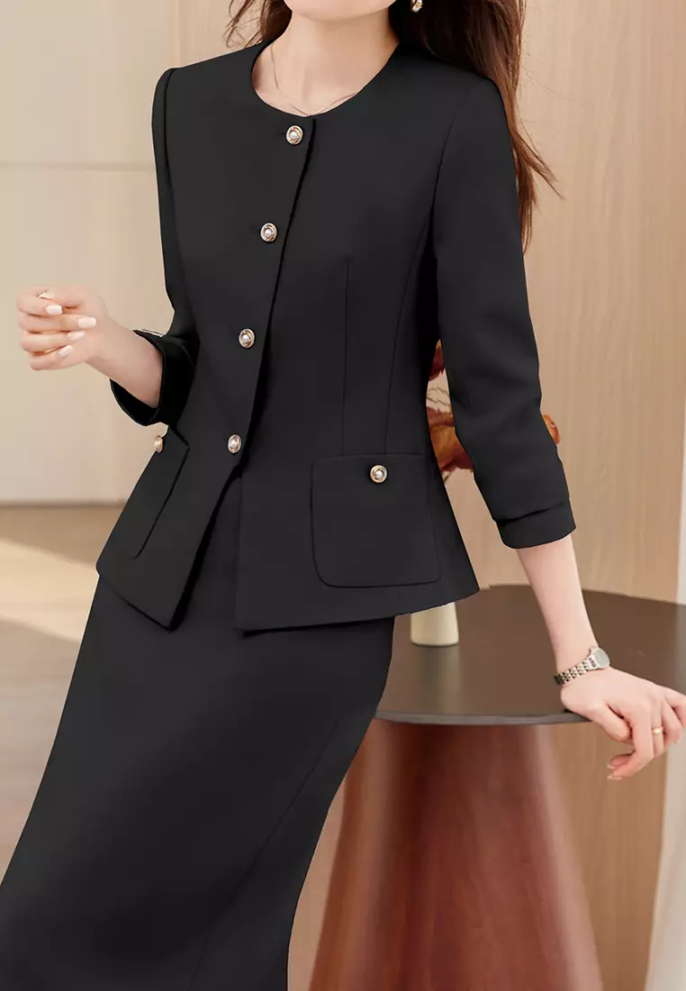 Single-breasted Round Neck Blazer YGH-EM2606