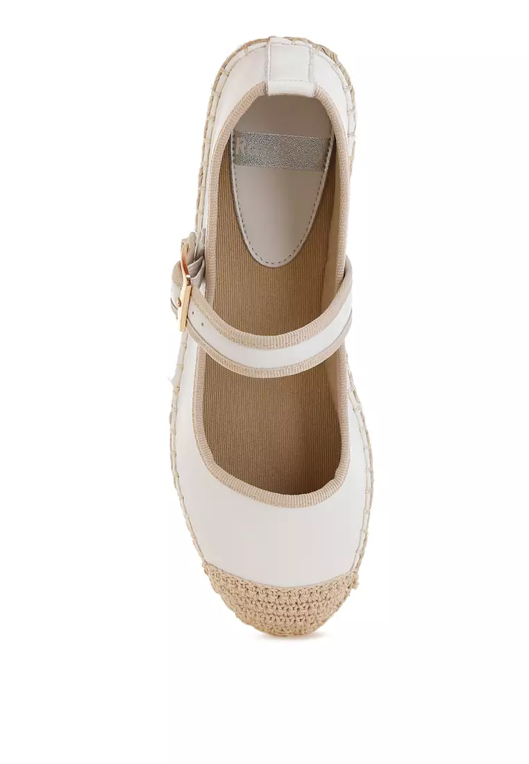 Genuine Leather Mary Jane Espradrilles in White
