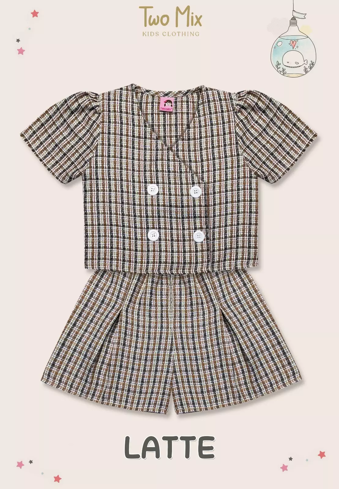 Two Mix - Hera Set Setelan Baju Anak Perempuan Lucu 1-8 Tahun 4401 Latte