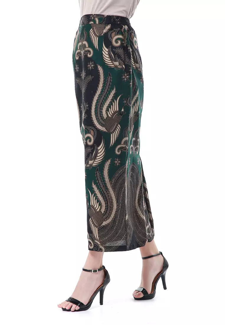 Zunaira Bawahan Wanita Long Rok Motif Batik High Quality - Army Green