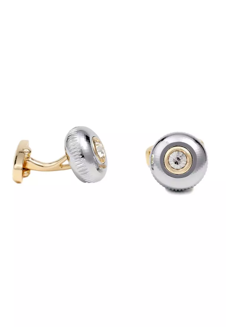 Round Silver Gear Crystal Cufflinks (PHKC20303)