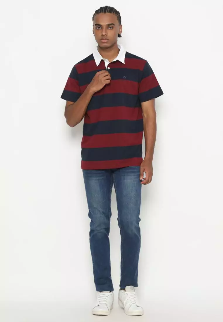 Matsuda Kaos Rugby Polo Shirt Pria Katun Lengan Pendek Noshiro