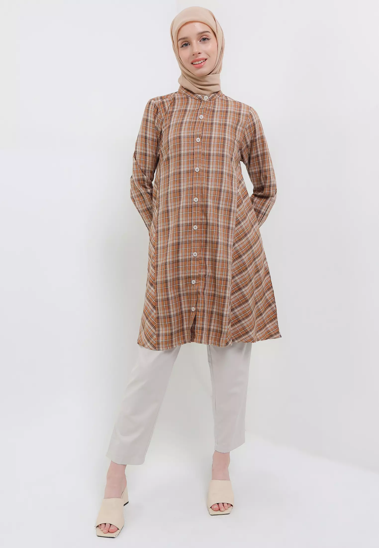MFMW Flannery Tunik Coklat Motif Kotak