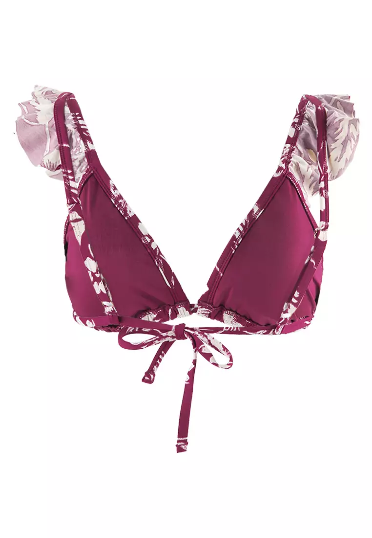 Printed Ruffle Plunge Bikini Top