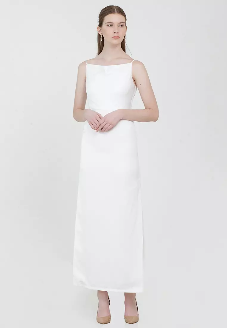 Drapery Maxi Slit Dress in White