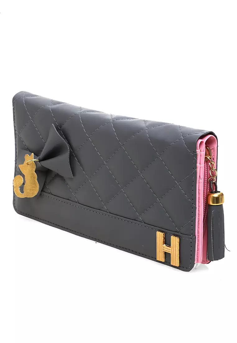 Dive Dompet Panjang Wanita Cat Ribbon Wallet Casual Many Slot Material Kulit Leather ORIGINAL - Gray