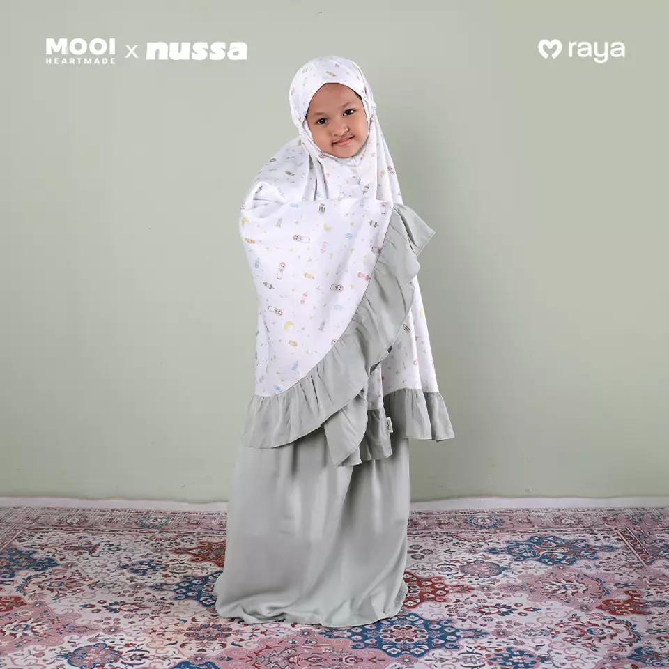 Mooi x Nussa Rarra Mukena Set Print Mukena Anak Perempuan Raya Collection - L