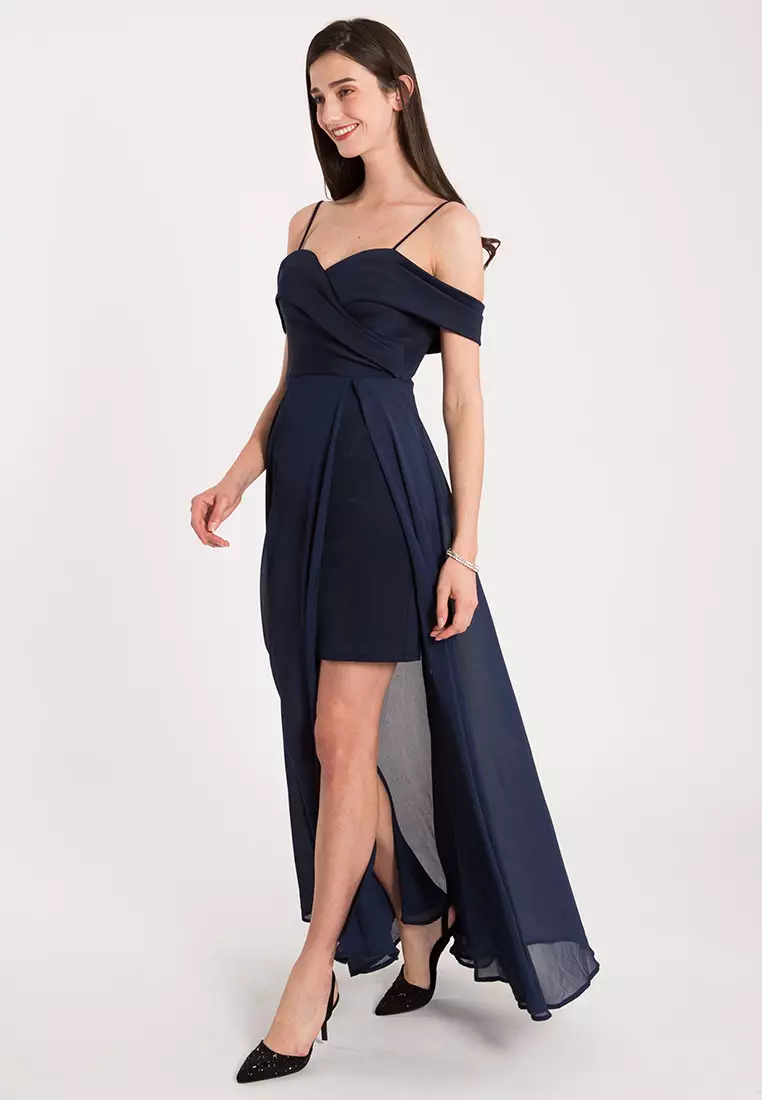 露肩雪纺晚礼服