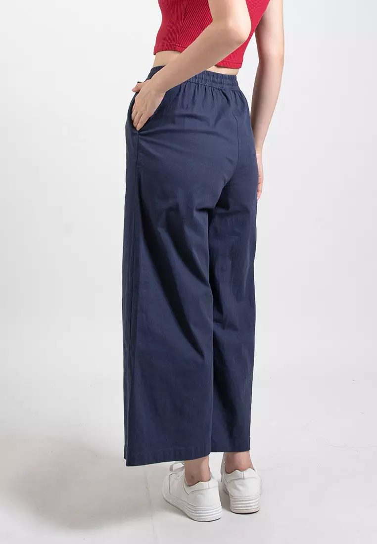 Forest Ladies Stretchable Cotton Linen Elastic Waist Wide Leg Pants Women Long Pants | Palazzo - 810473-33Navy