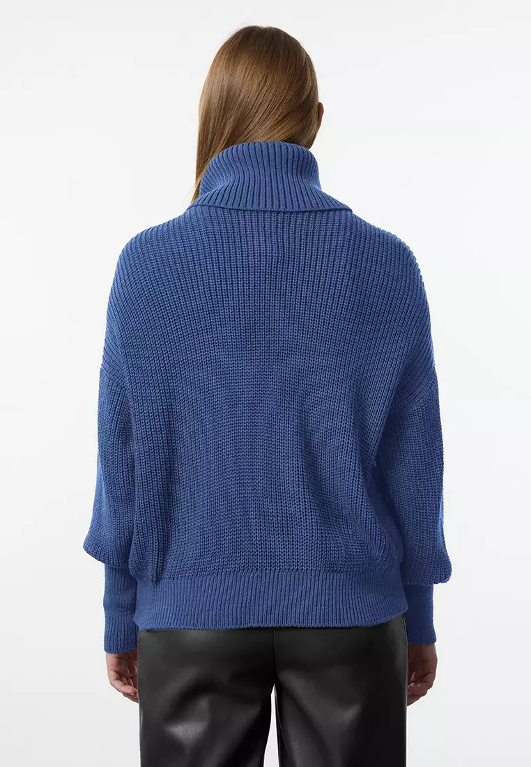 Indigo Wide Fit Turn-Down Collar Zip-Up Knitwear Cardigan Twoaw24Hi00072