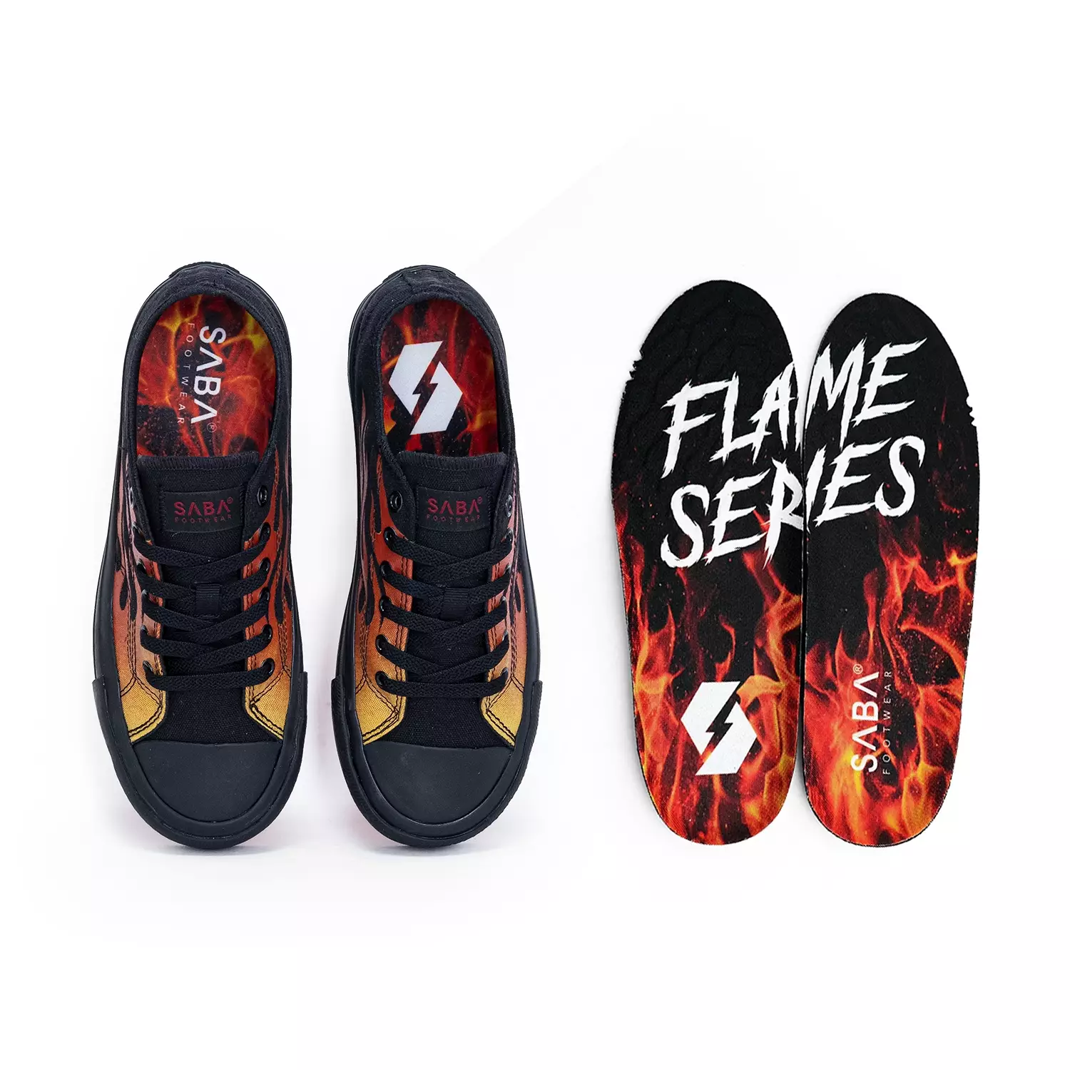 SABA Vintage Red Flame All Black - Sepatu Sneakers Casual Pria Wanita