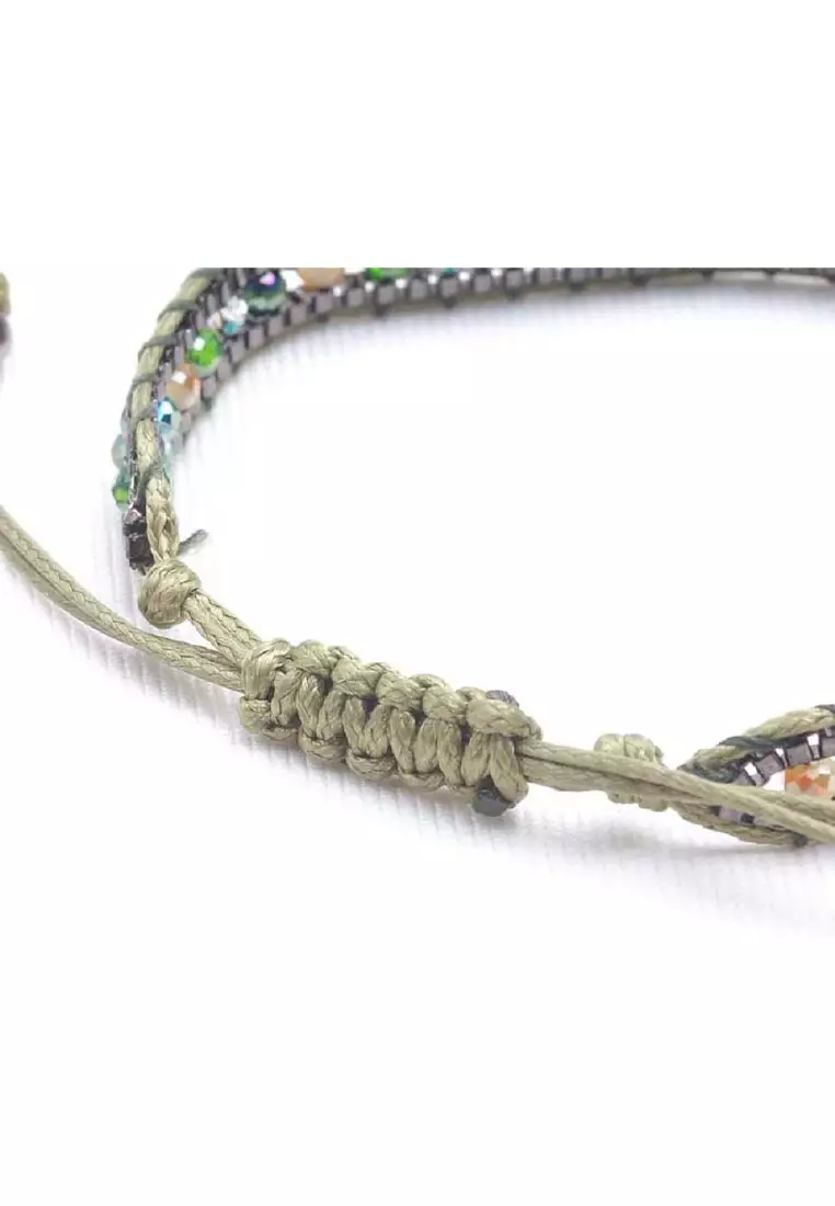 Aksesoris Gelang Wanita Crystals Beads Embellish Macrame Bracelet Green Army