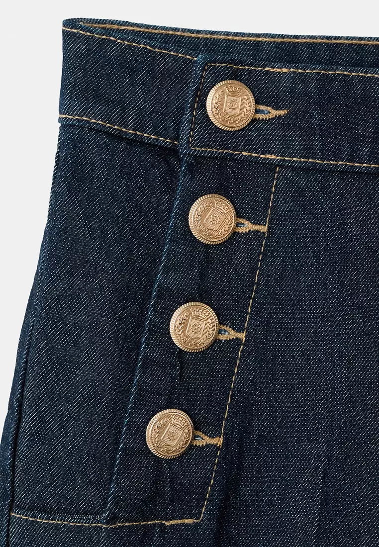 Wide-Leg Jeans With Side Buttons