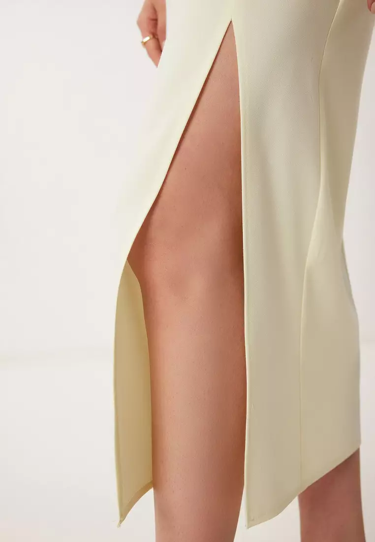 Padded Draped Midi Woven Dress