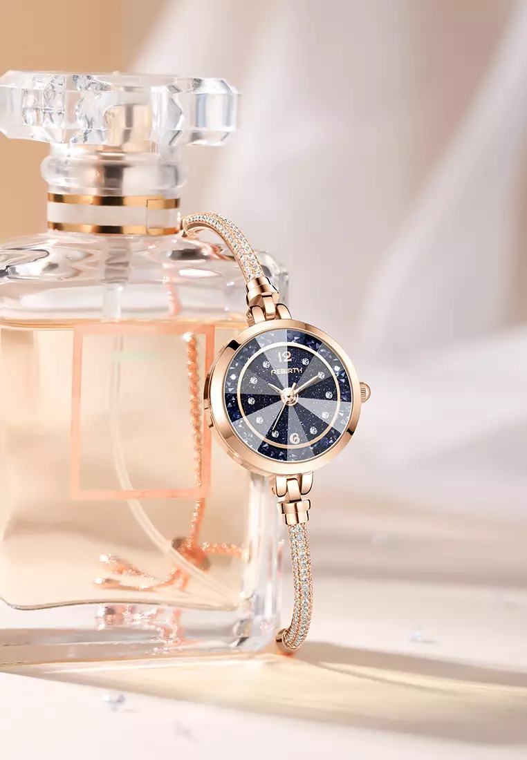 Jam Tangan Wanita Anti Air Gelang Gaya Berlian Tali Merenggang Jam Tangan Cewek Original rose blue