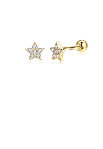 Glamorousky white 925 Sterling Silver Plated Gold Simple Fashion Star Stud Earrings with Cubic Zirconia 4C878AC3BFBBF6GS_1