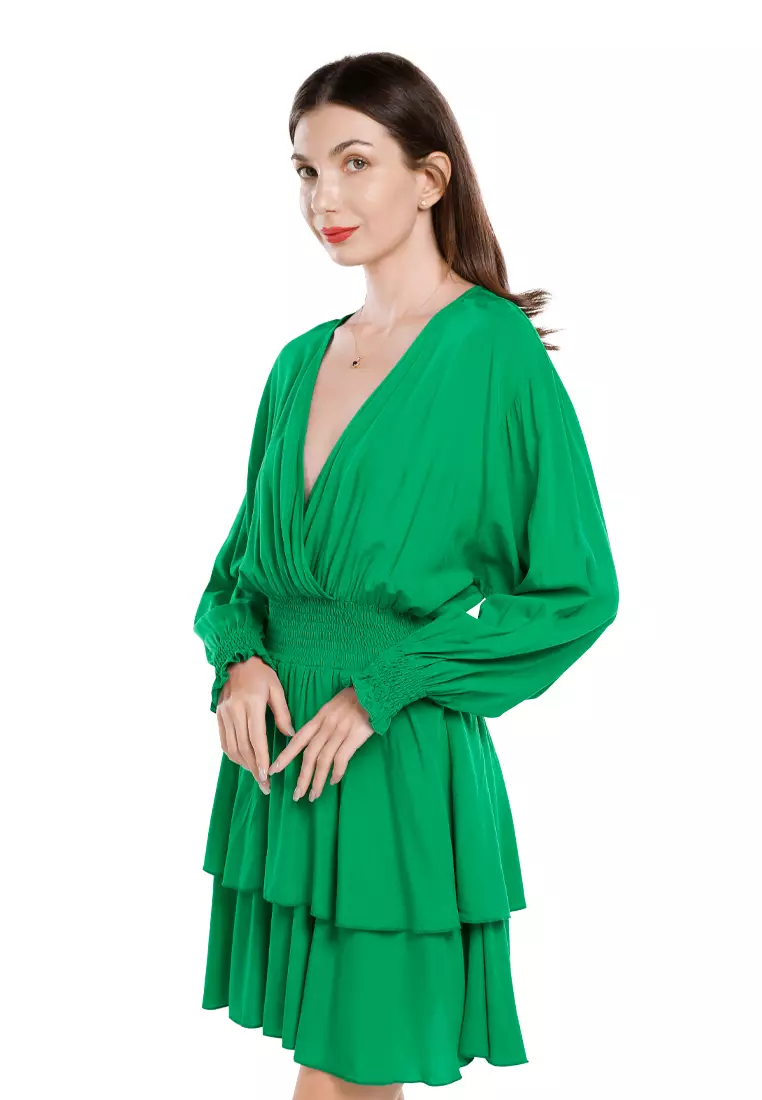 Green Long Lantern Sleeves Dress