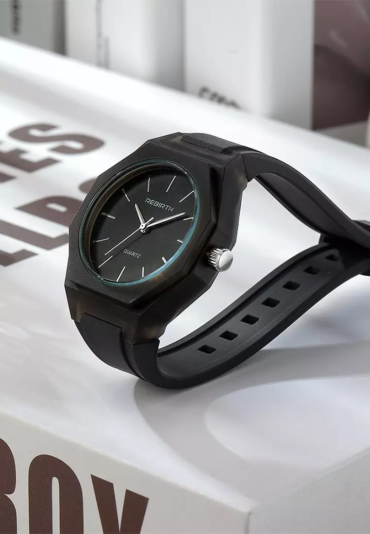 Jam Tangan Wanita Simple Analog Tali Silicone Anti Air Jam Tangan Cewek BLACK