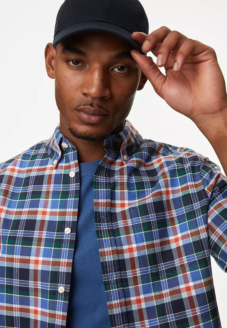 Easy Iron Pure Cotton Check Oxford Shirt