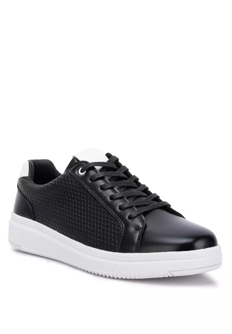 Men's Faux Leather Lace-up Sneakers in Black