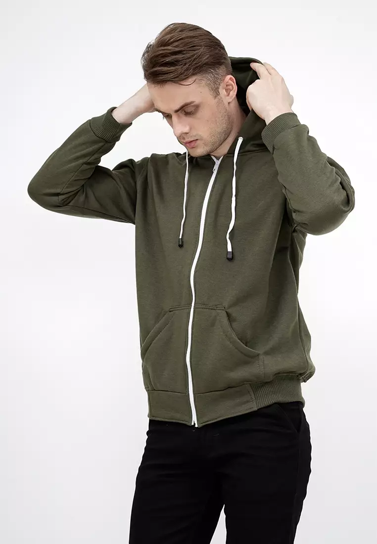 Jaket Polos Hoodie Zipper Sweater Warna hijau army
