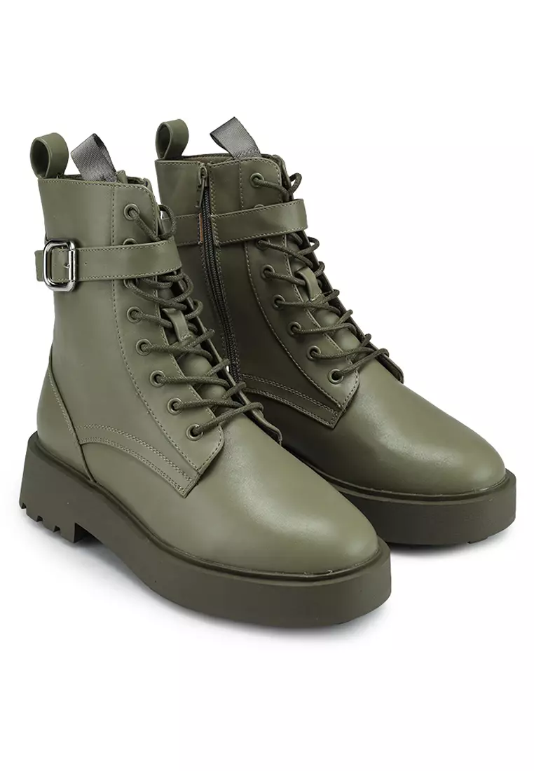 Leather Khaki Lace Up Boots Jual ASOS Design Wide Fit Alix Chunky