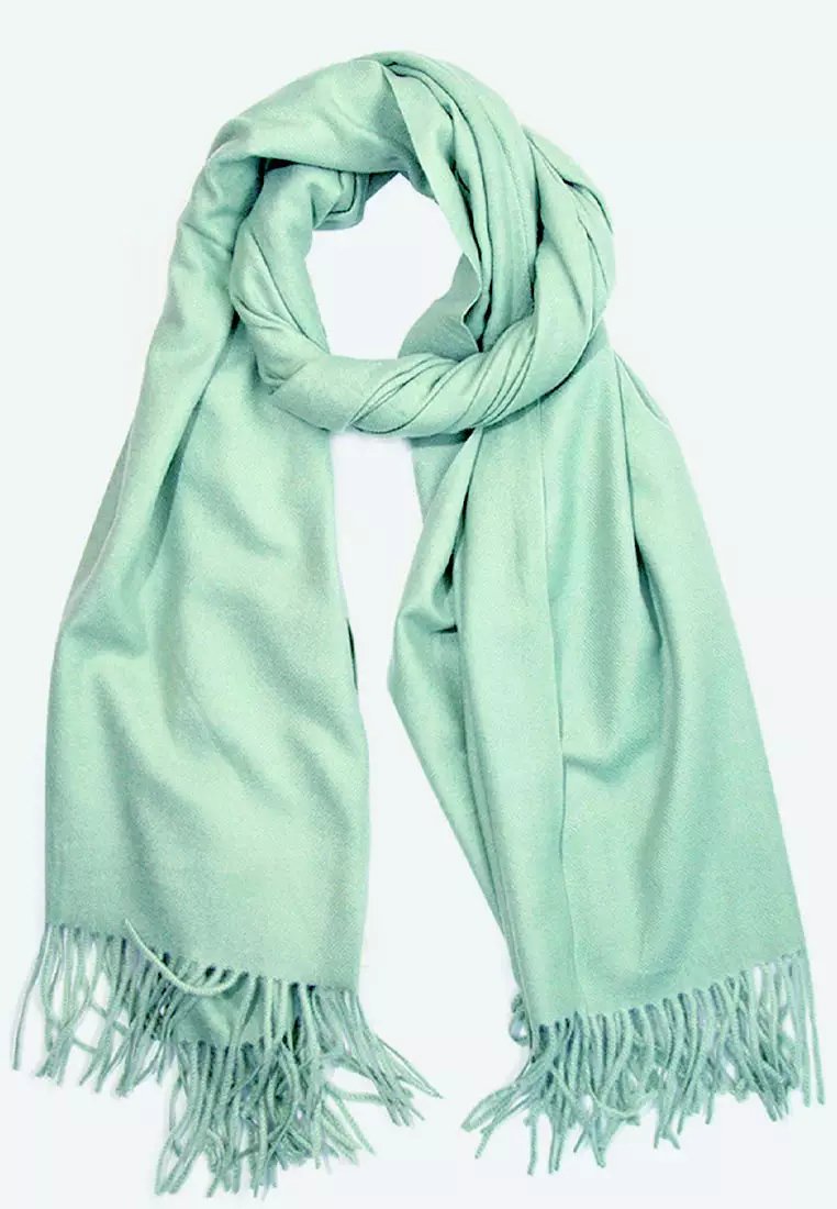 Plain Cashmere Virgin wool Pashmina Syal Wanita Mint