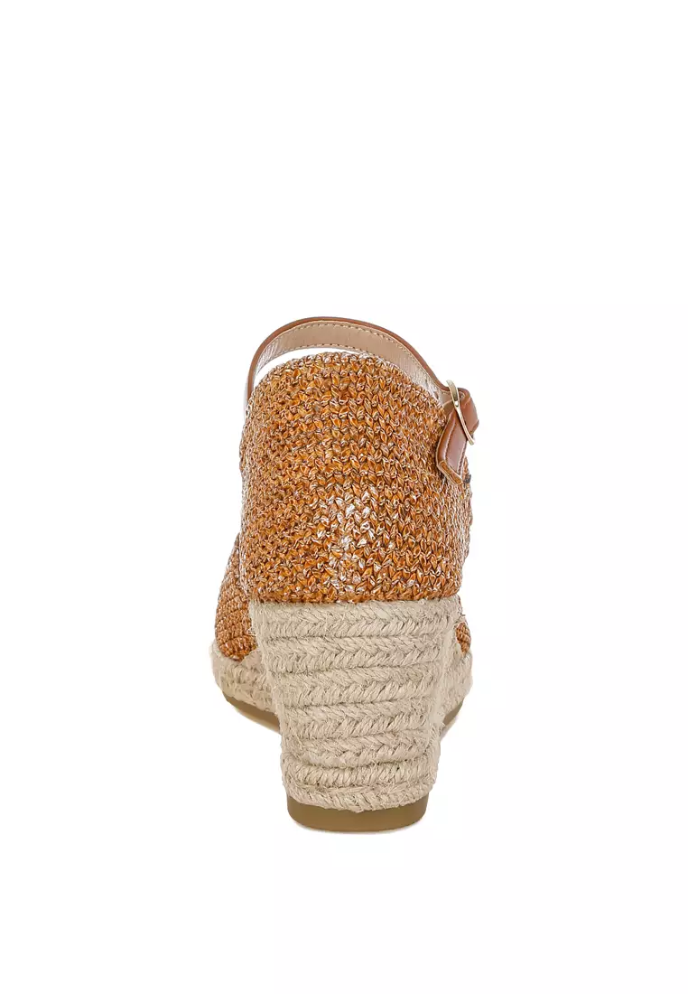 Tan Raffia Woven Wedge Sandals