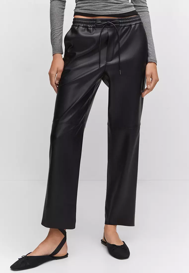 Only faux leather elasticated waist straight leg pants in black