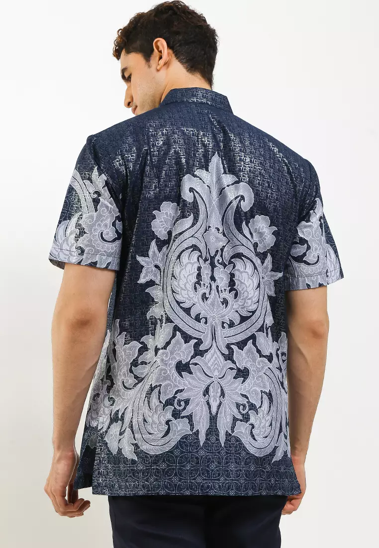 Hem Batik Pria Lengan Pendek Prada Emmeril Navy