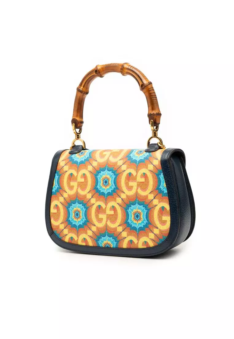 Pre-Loved Gucci 100th Anniversary Medium Gg Coated Canvas Kaleidoscope 1947 Bamboo Top Handle Bag