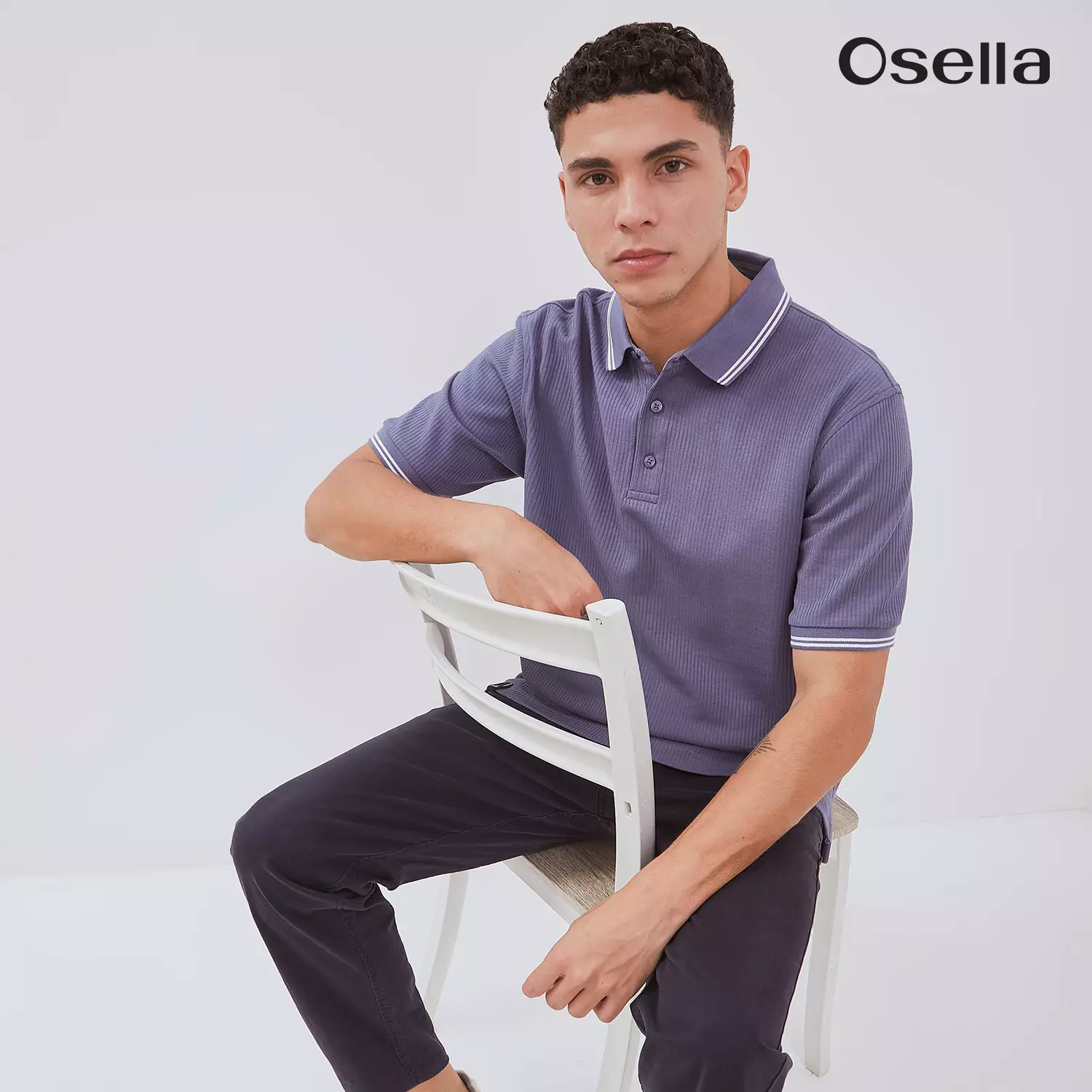 Osella Carlos Vertical Rib Textured Polo Shirt 2021501461 | Atasan Kaos Polo lengan Pendek Pria