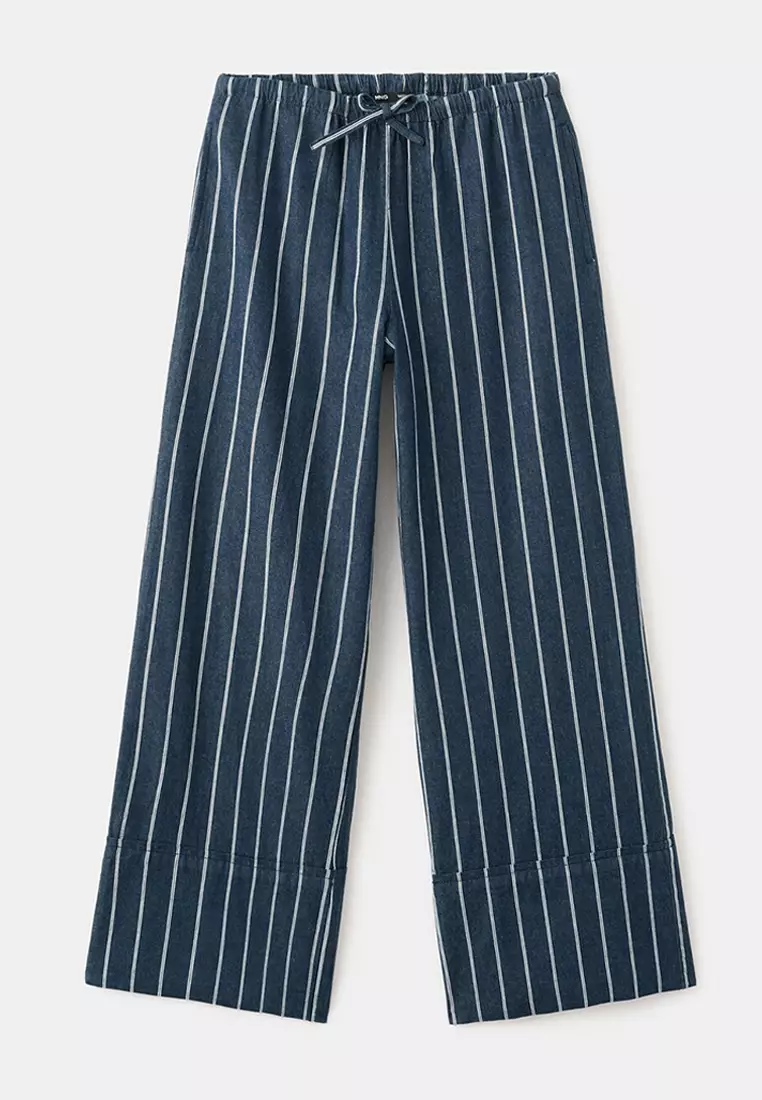 Turn-Up Hem Striped Trousers