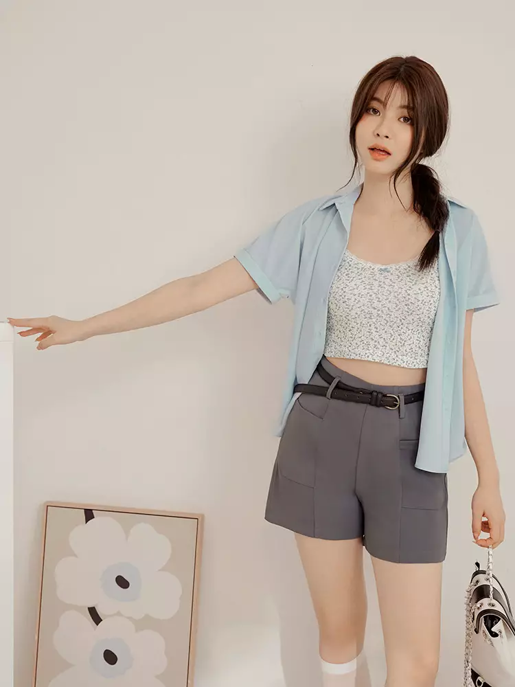 Wrinkle-resistant solid color short sleeve open-front shirt [AB19464]