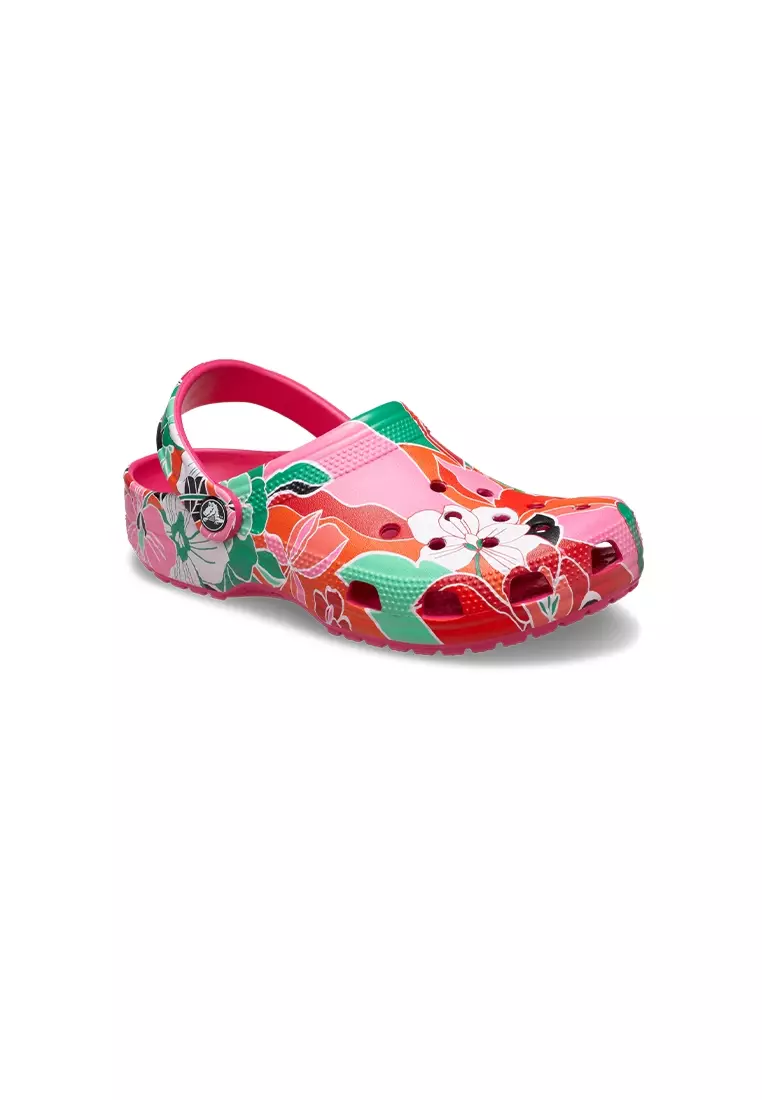 Discount on Crocs  shoes - SKU: Crocs Classic Woodcut Floral Clog in Dragon Fruit